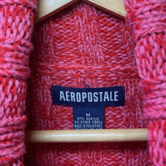 AEROPOSTALE - PINK AND RED KNIT TURTLE NECK SWEATER - Picture 3 of 8